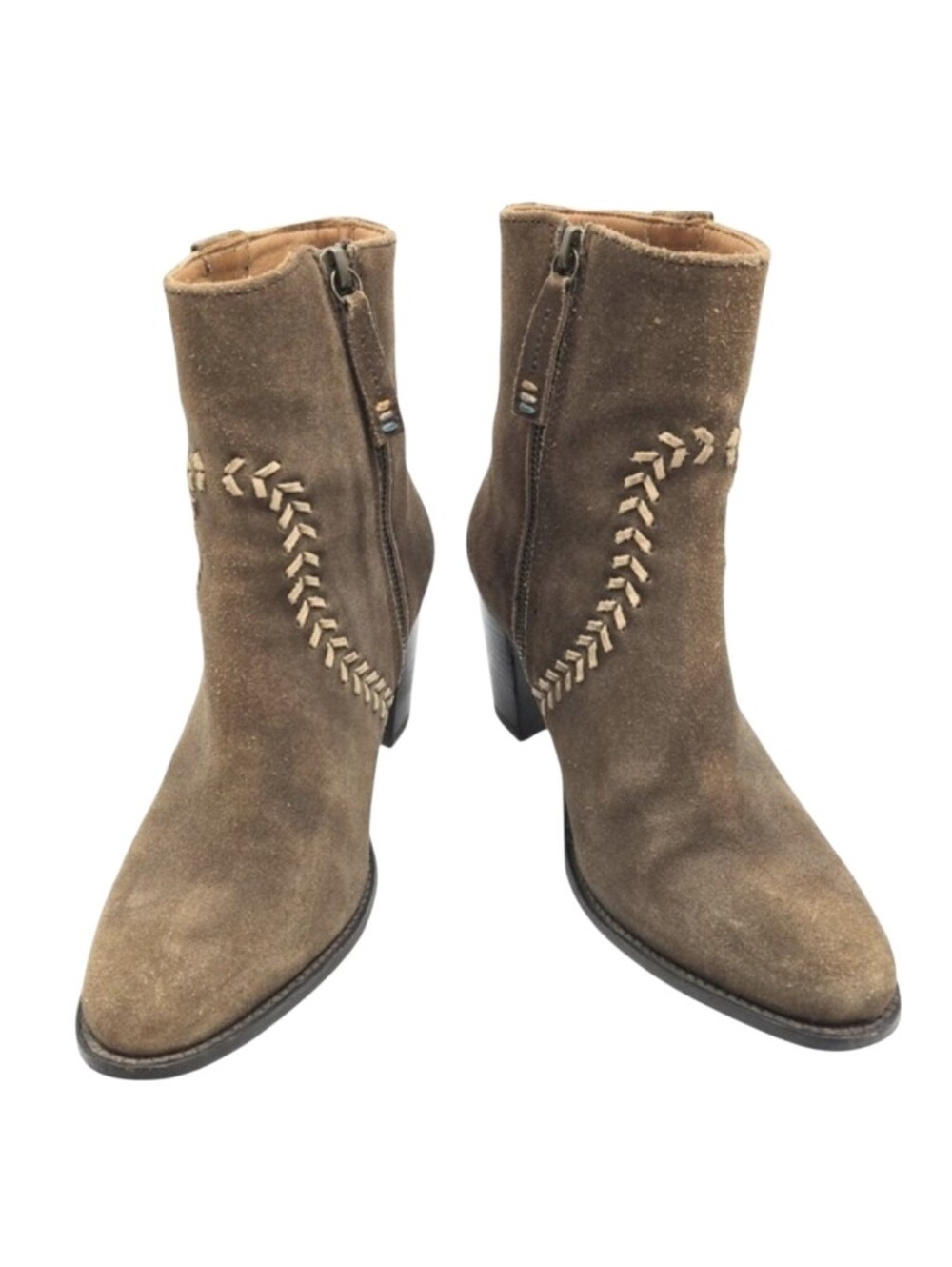 Ariat Two 24 Ankle Boots‎ Women's 7.5 Brown Suede High Heel Western Whip Stitch